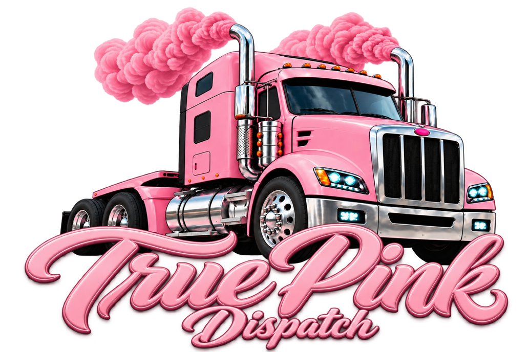 True Pink Dispatch — pink semi-truck logo